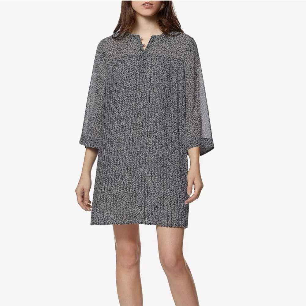 NWT Avec Les Filles Sz. Small Microfloral Printed Pleated Flowy Mini Shift Dress